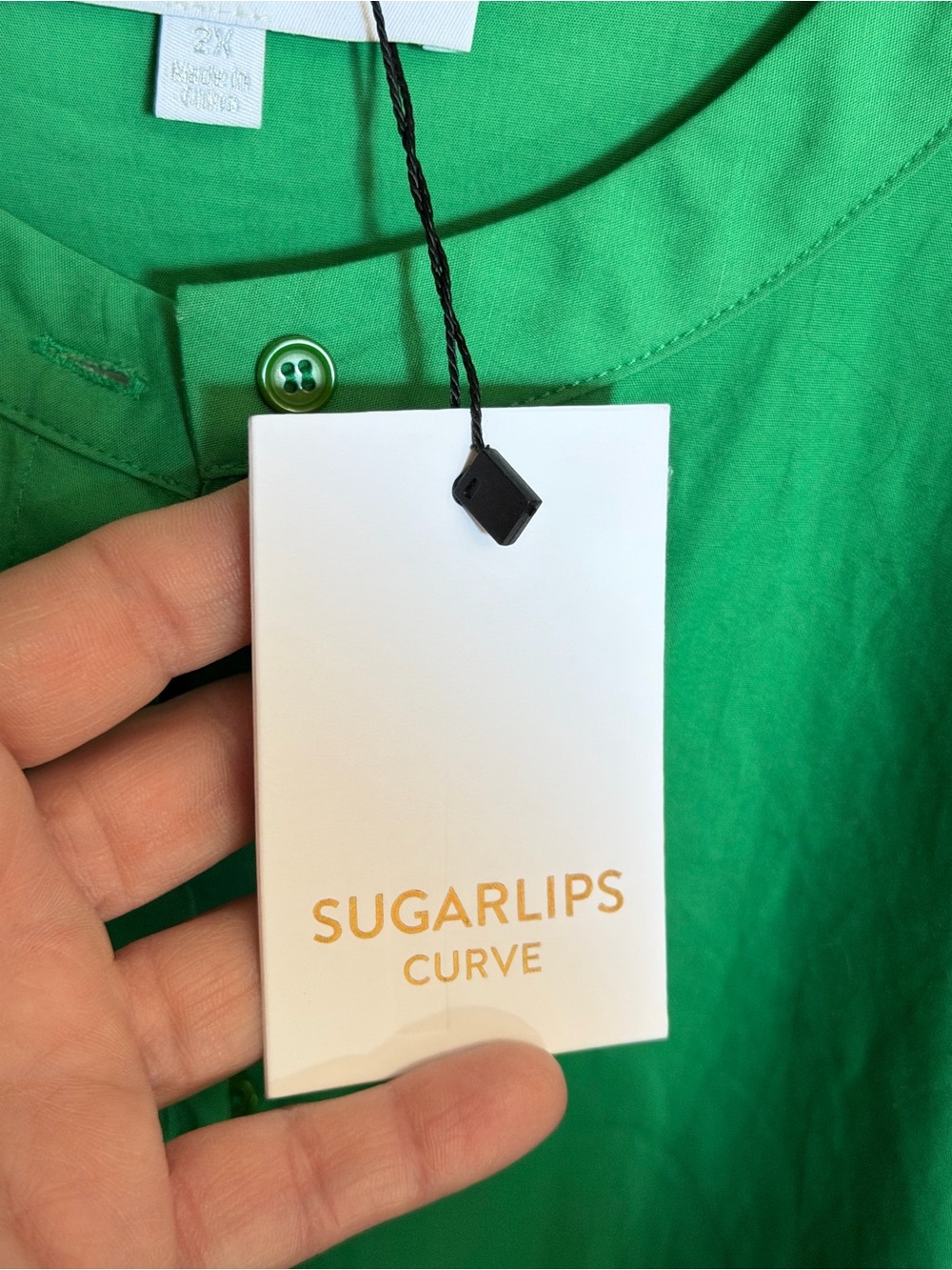 Sugar Lips Curve Green Button Front Blouse Top 2X NW